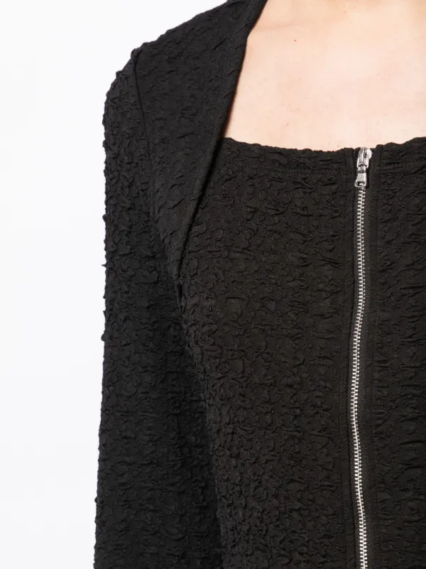 Tout a Coup Cropped Seersucker zip-up Top | Black | FARFETCH