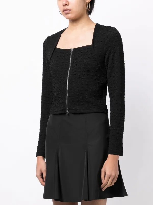 トップス tout a coup Tout a Coup Cropped Seersucker zip-up Top | Black | FARFETCH