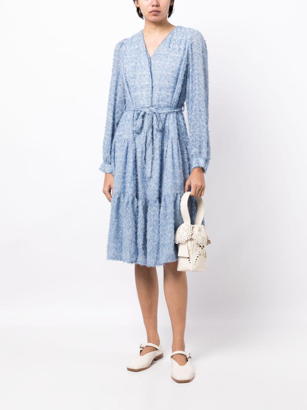 Shop Tout A Coup Lace-detailing Pearl-fastening Dress In Blue