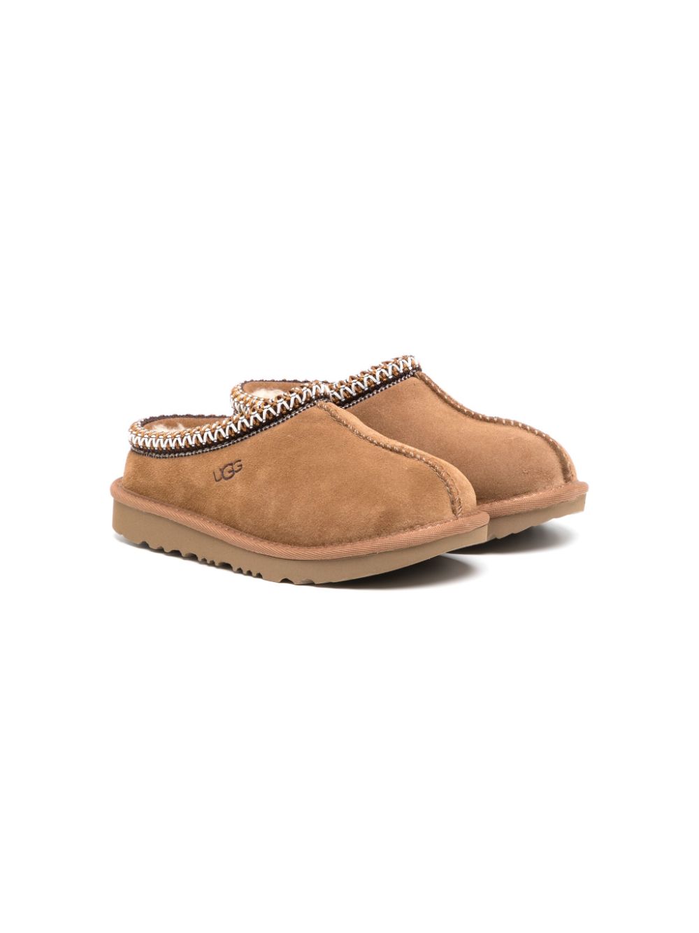 Ugg Kids' Logo-debossed Wool Blend Slippers In Brown