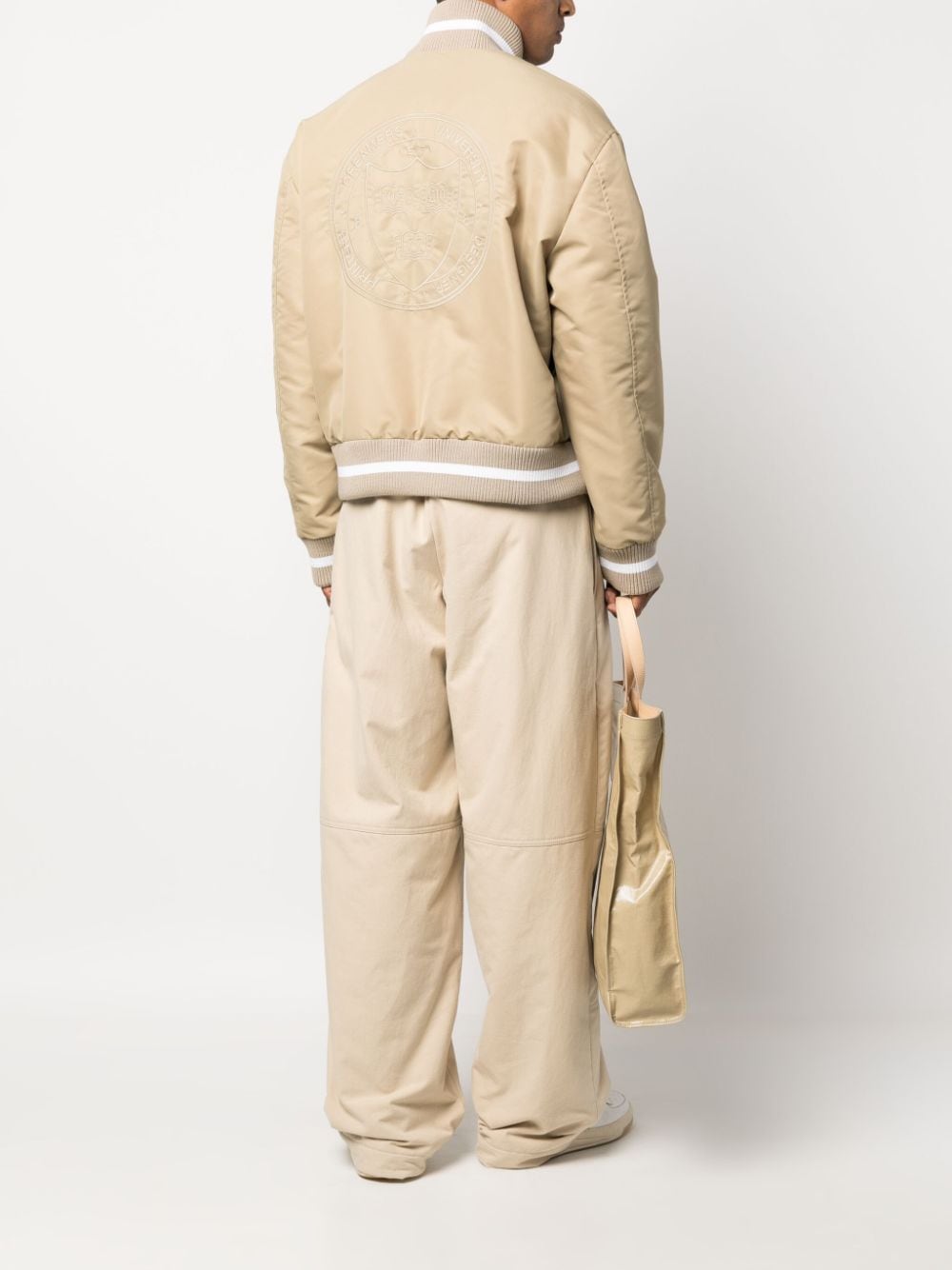 Shop Msgm Crest-embroidered Bomber Jacket In Neutrals