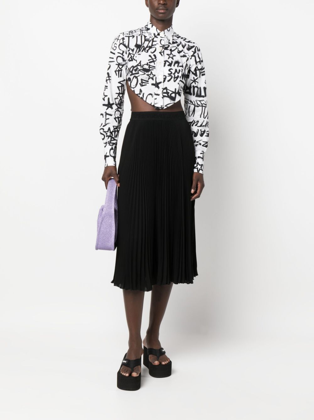 Versace Jeans Couture fully-pleated logo-waistband midi skirt - Zwart
