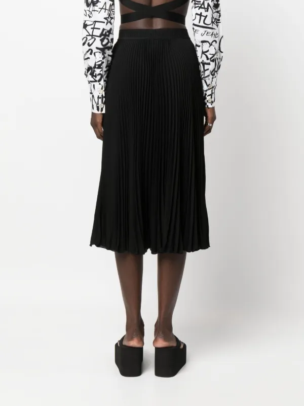 ワンピース VERSACE Women Mid Skirts 10116281A005721B000 Black Versace Jeans Couture fully-pleated logo-waistband Midi