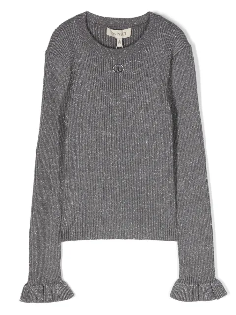 TWINSET Kids suéter tejido de canalé con detalle de lúrex