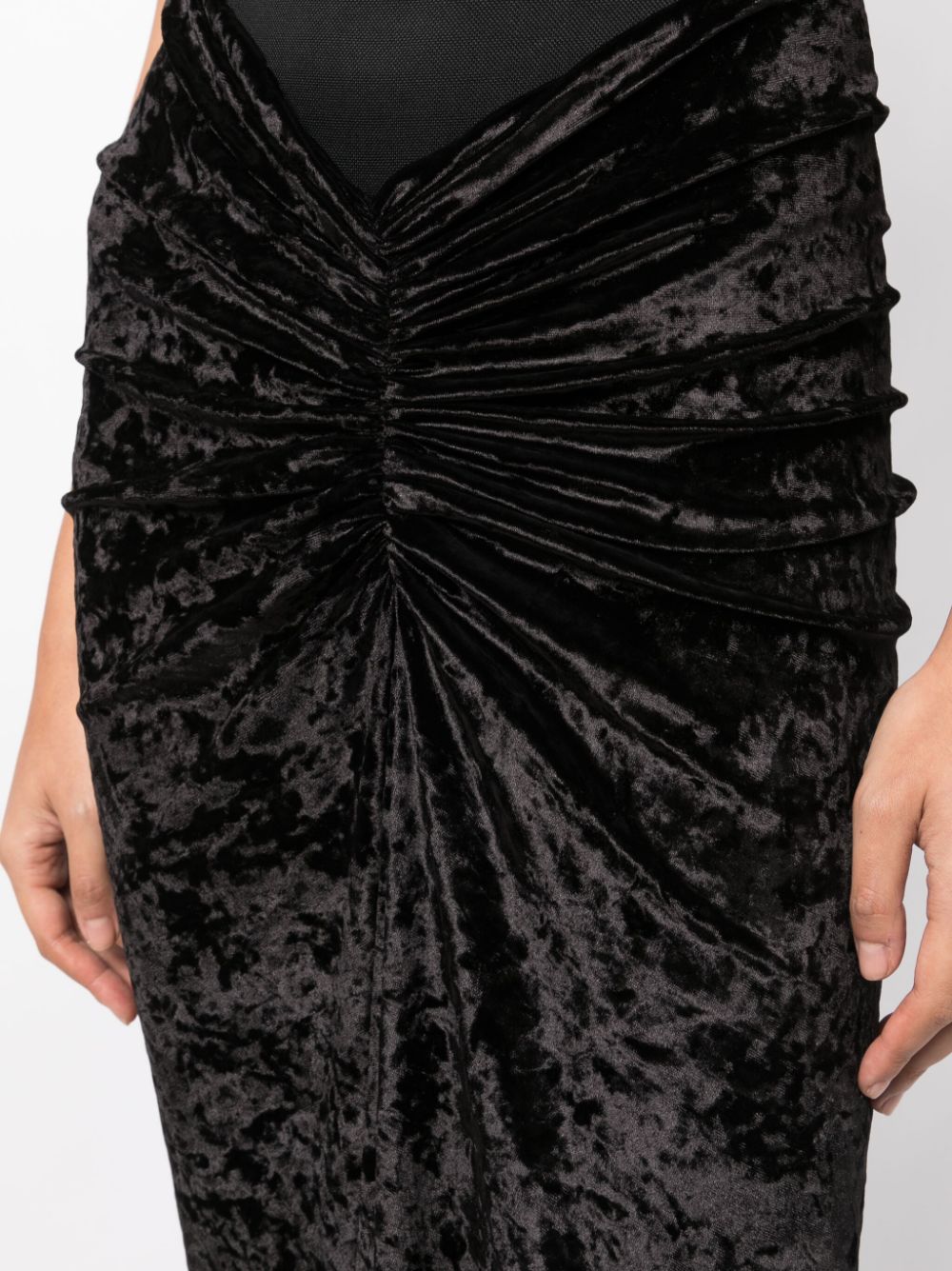 Shop Atlein Velvet-finish Ruched-detailing Skirt In Black