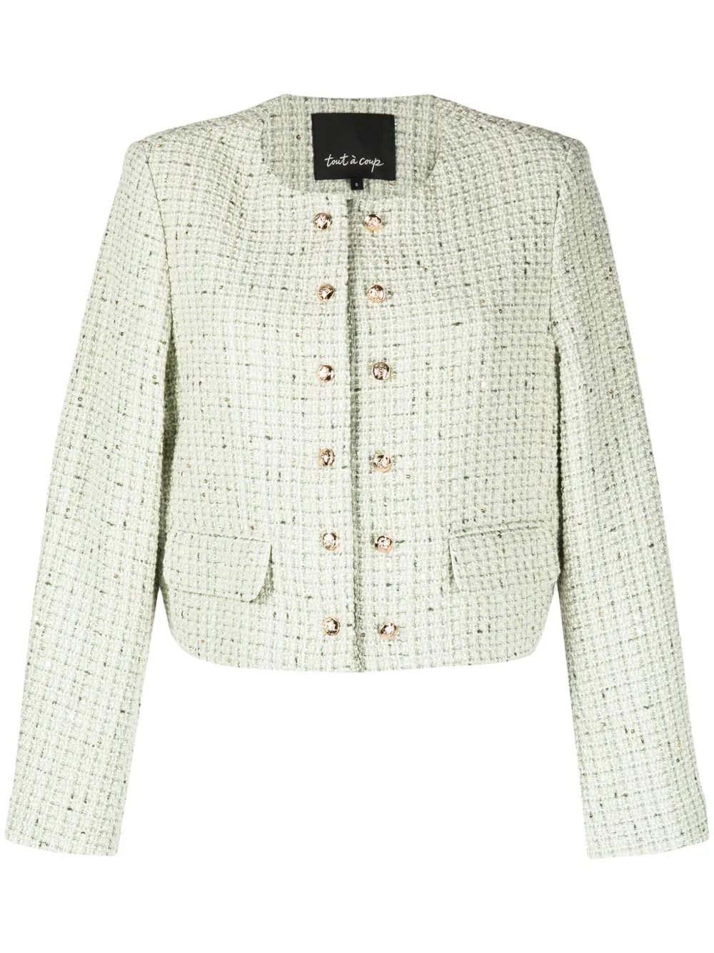 Tout A Coup Round-neck Tweed Cardigan In Green