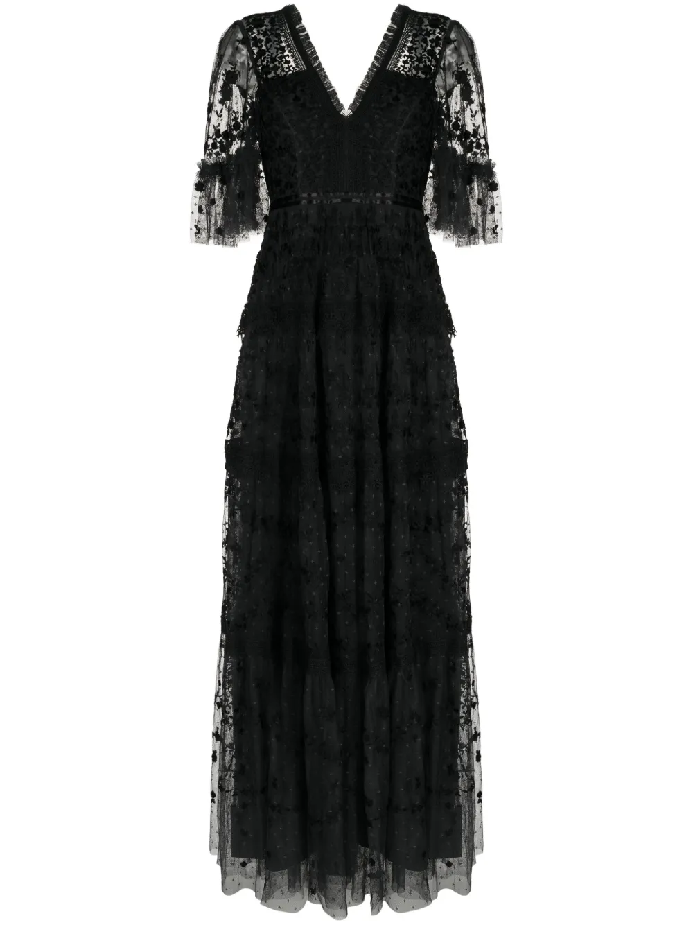 Needle & Thread Araminta Lace-embellished Gown In Black
