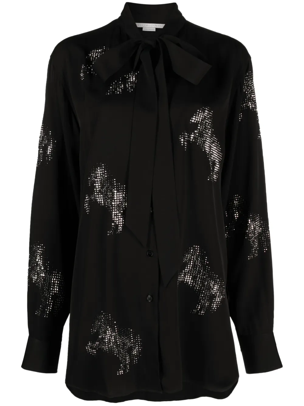 Stella Mccartney Pussy-bow Collar Studded Shirt In Black