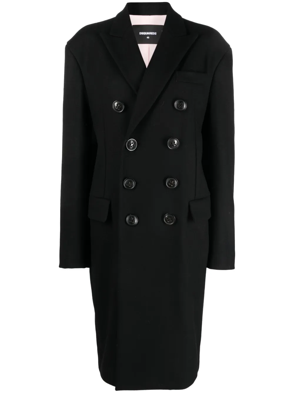 Dsquared2 Double-breasted Virgin Wool Coat In Black