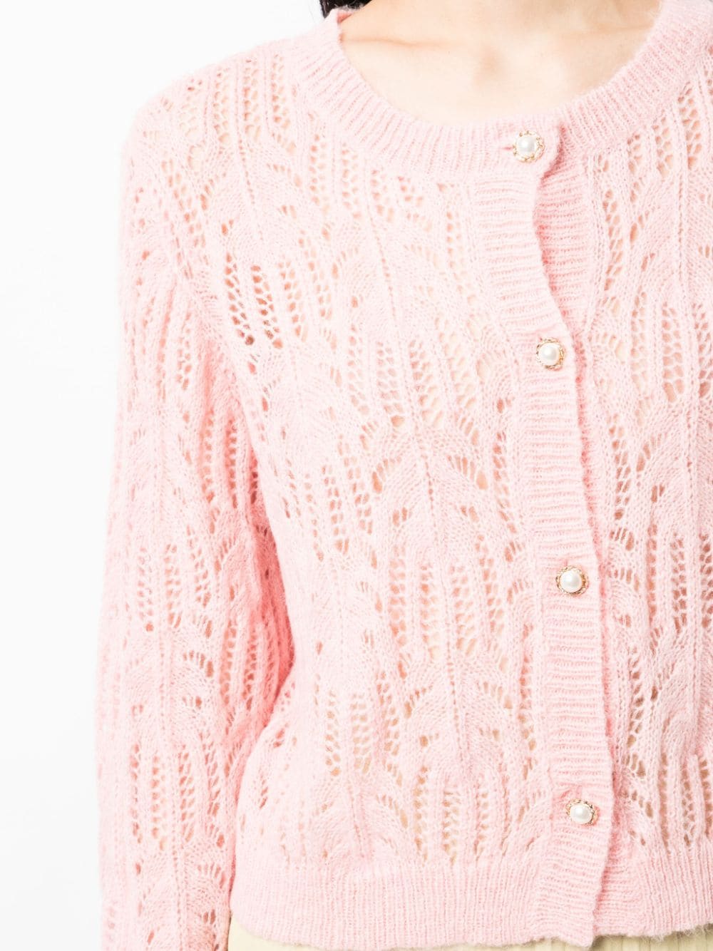 Shop Tout A Coup Button-up Crochet-knit Cardigan In Pink