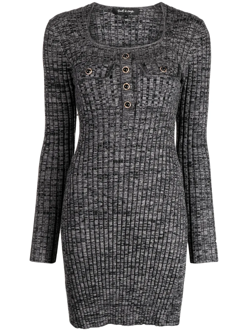 Tout A Coup Decorative-button Fitted Dress In Grey