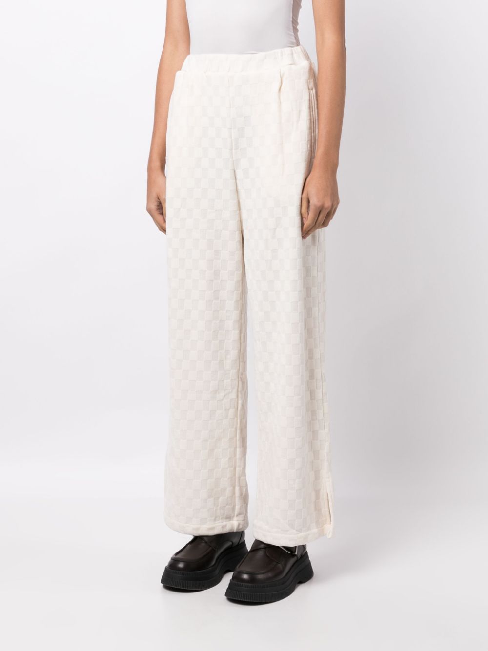 Shop Tout A Coup Checkerboard-knit High-waisted Trousers In White