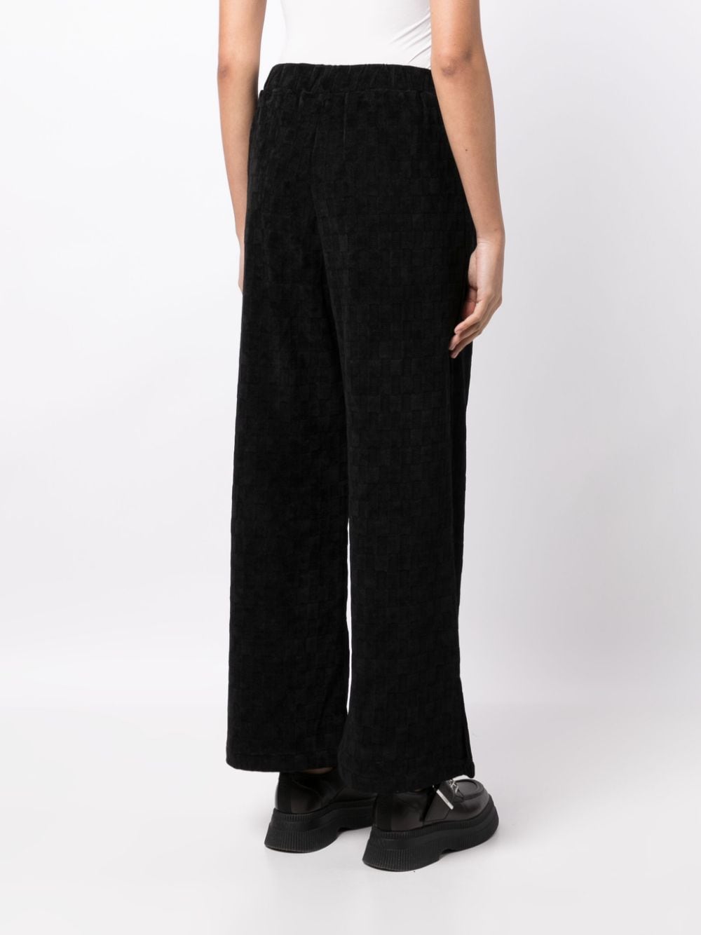 Shop Tout A Coup Checkerboard-knit High-waisted Trousers In Black