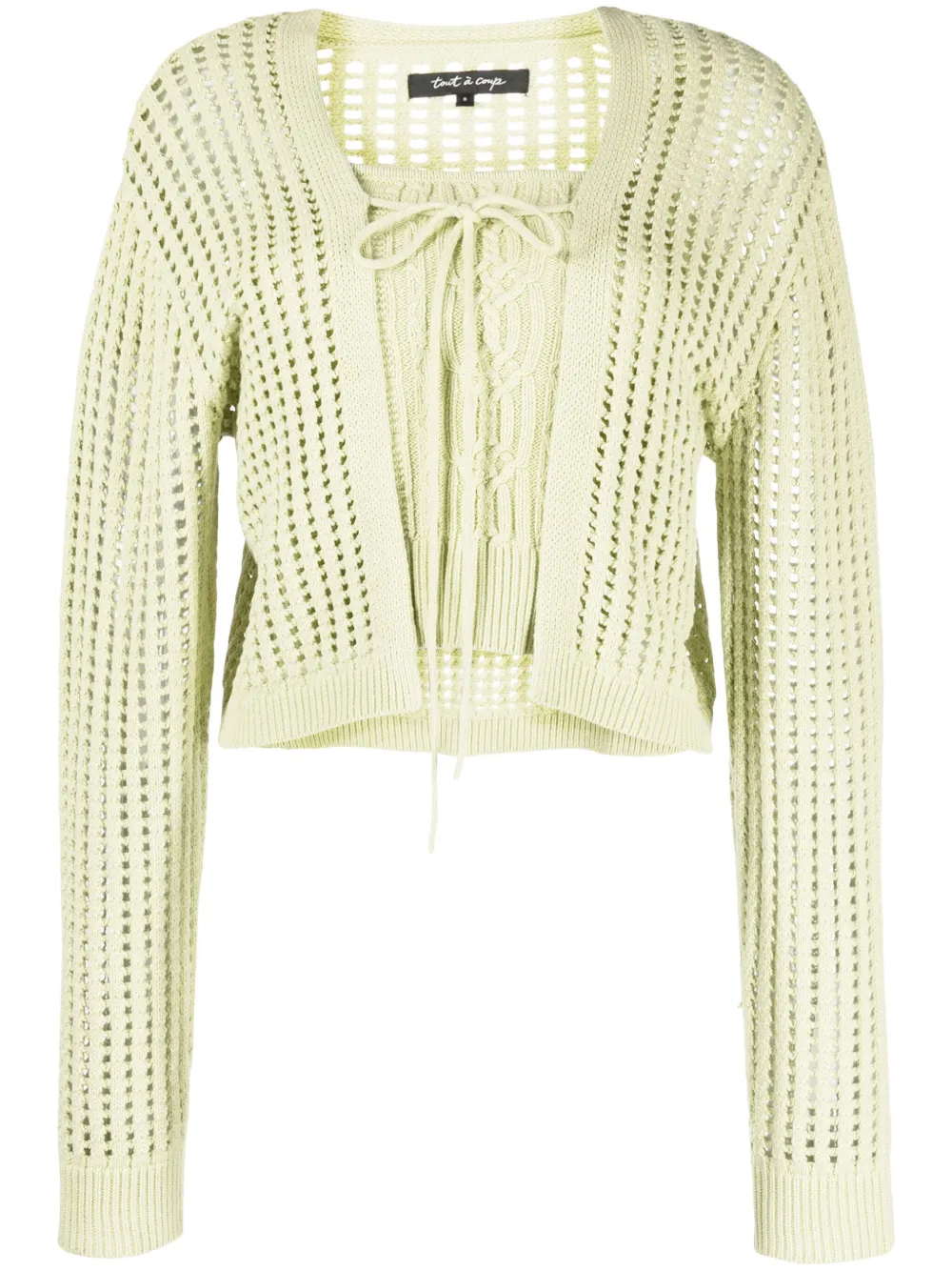 Tout A Coup Ribbed-trim Drawstring Cardigan In Green