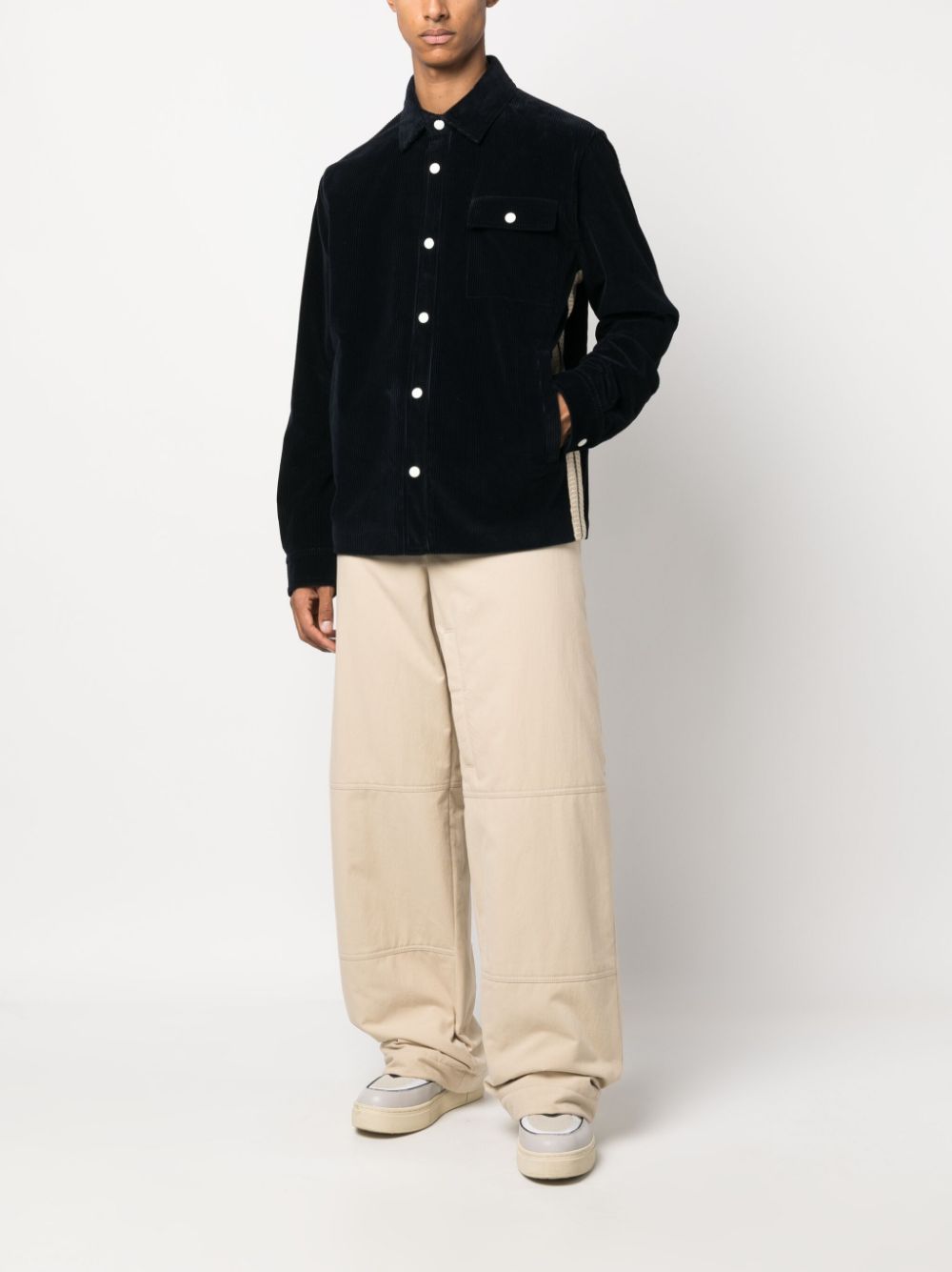 Shop Palm Angels Crochet-stripe Corduroy Shirt Jacket In Blue