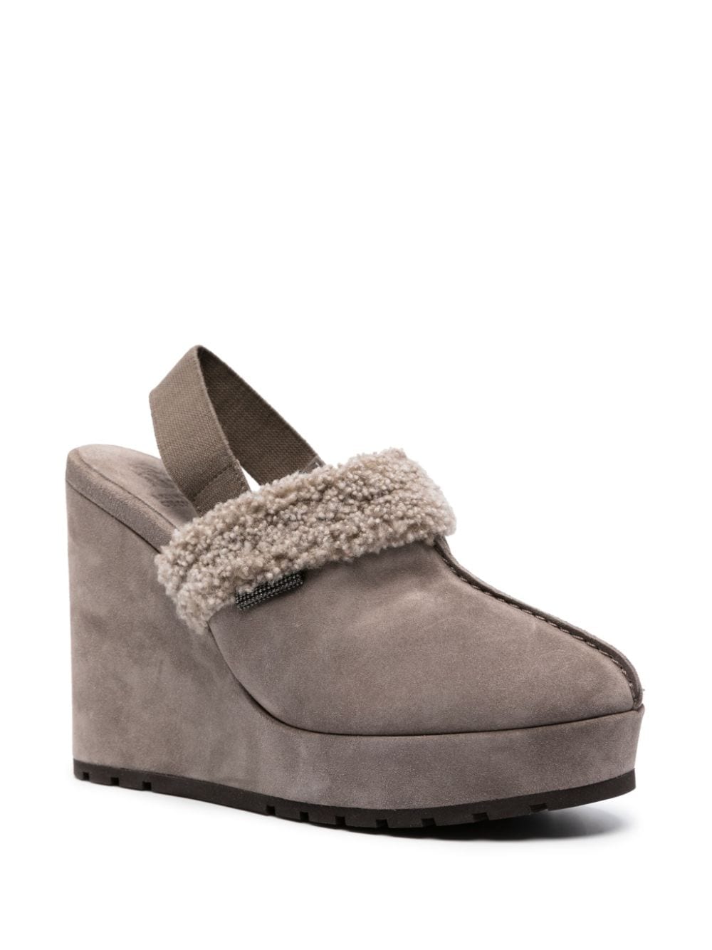 Brunello Cucinelli suede wedge mules - Grijs