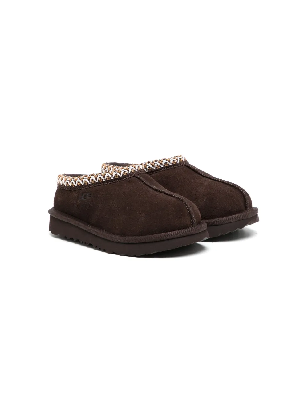 Ugg Kids' Logo-debossed Wool Blend Slippers In Brown
