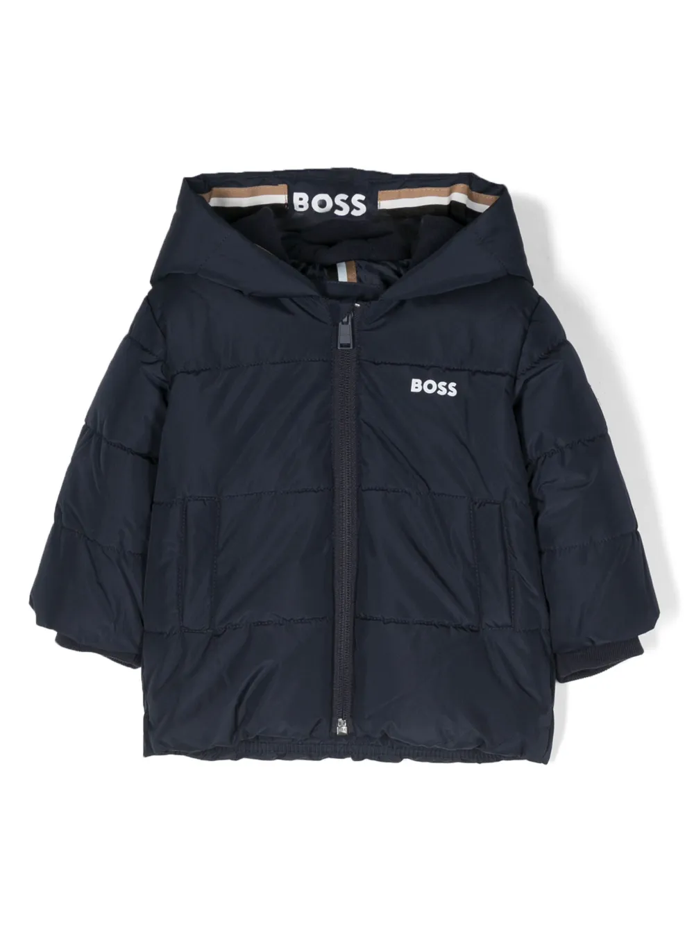 boss kidswear veste matelassée à logo imprimé - bleu