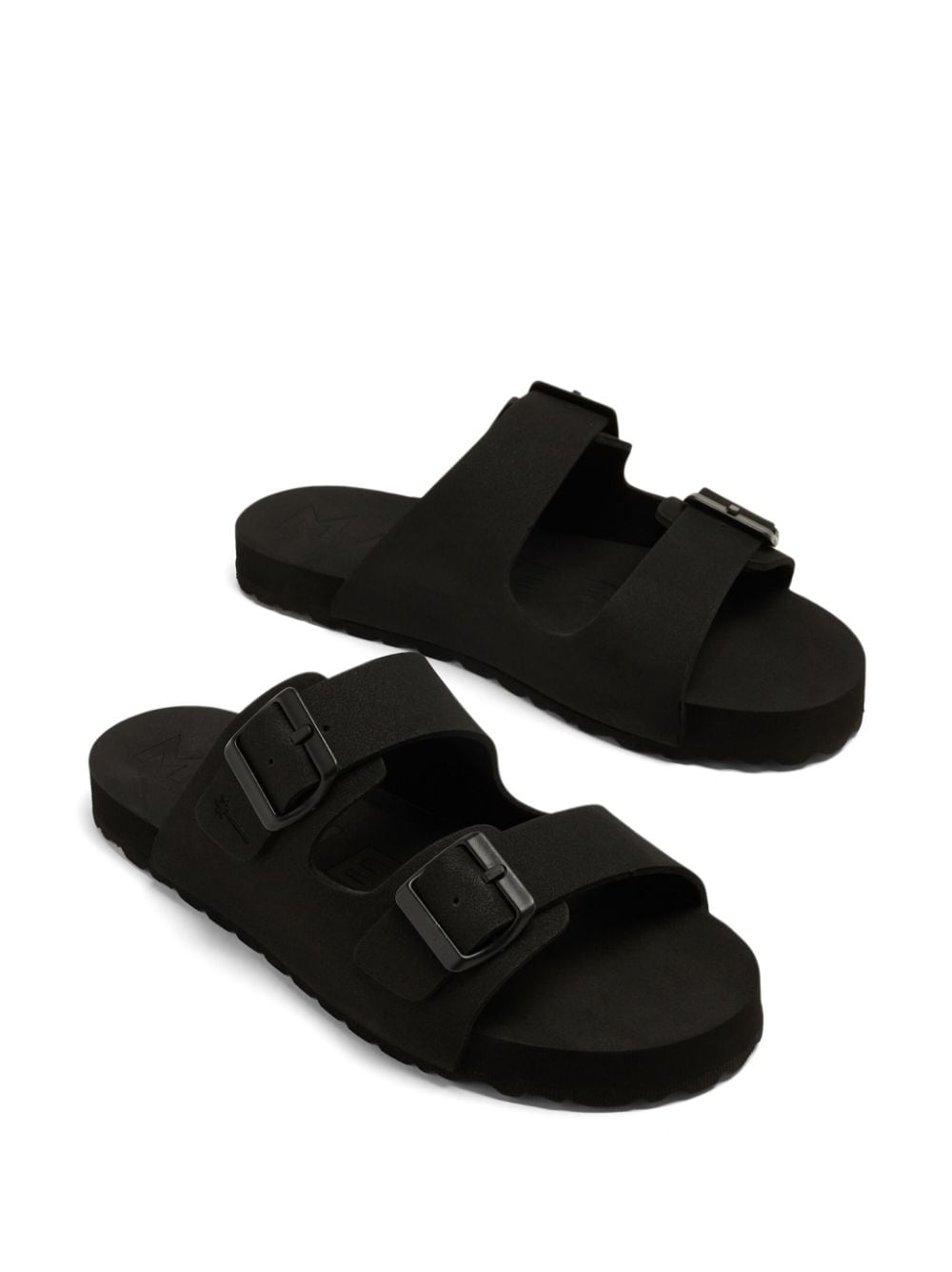 Shop Manebi Logo-debossed Double-buckle Sandals In Black