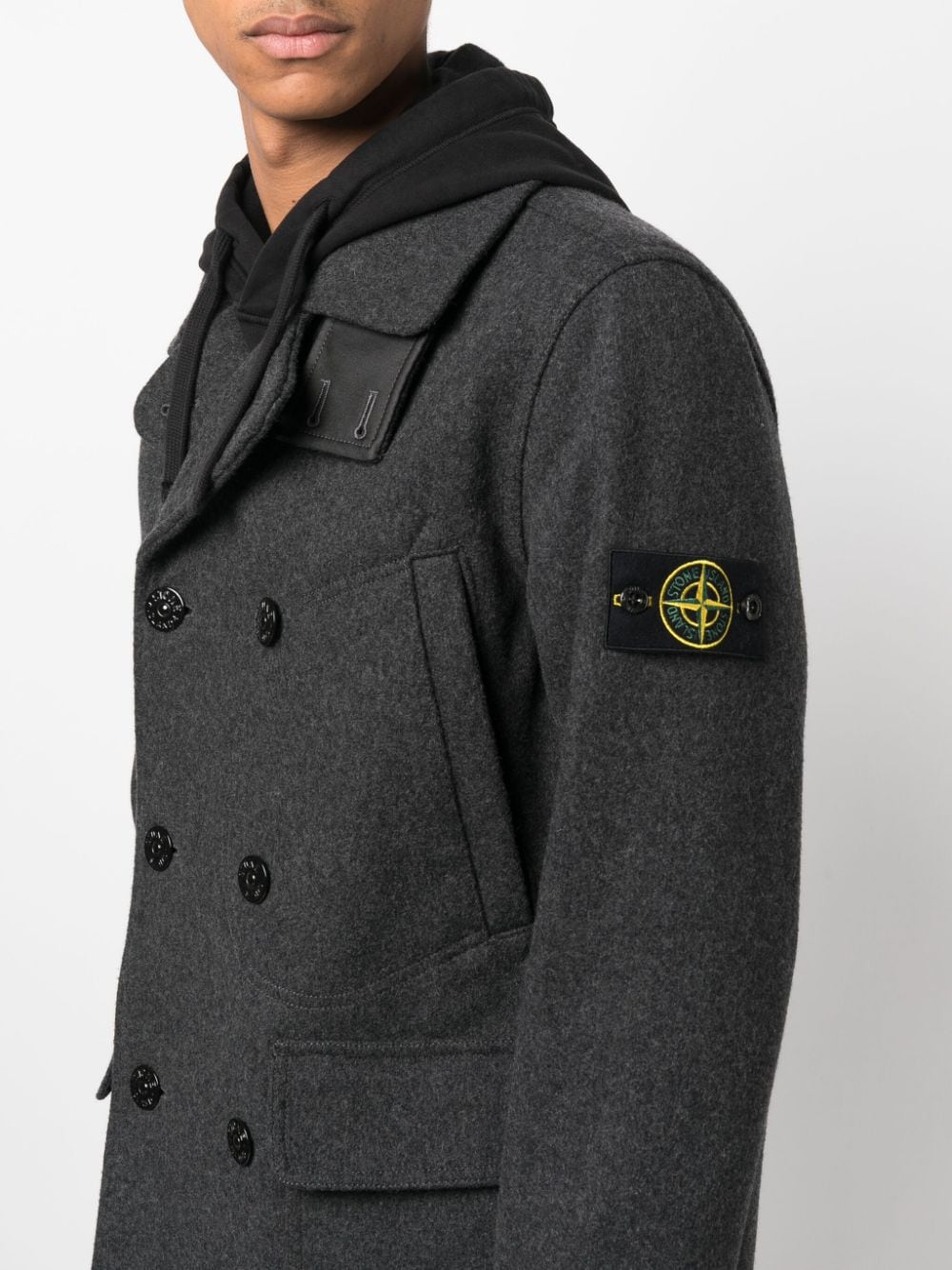 Stone Island Compass virgin-wool Blend Peacoat - Farfetch