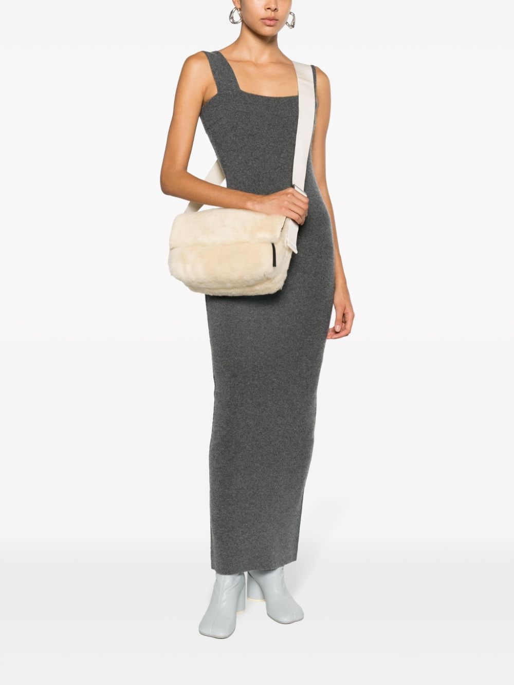 Shop Jil Sander Fleece-texture Crossbody Bag In 106 Eggshell
