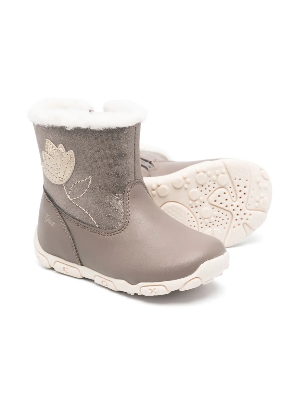 Geox Balu Floral-embroidered Boots In Grey