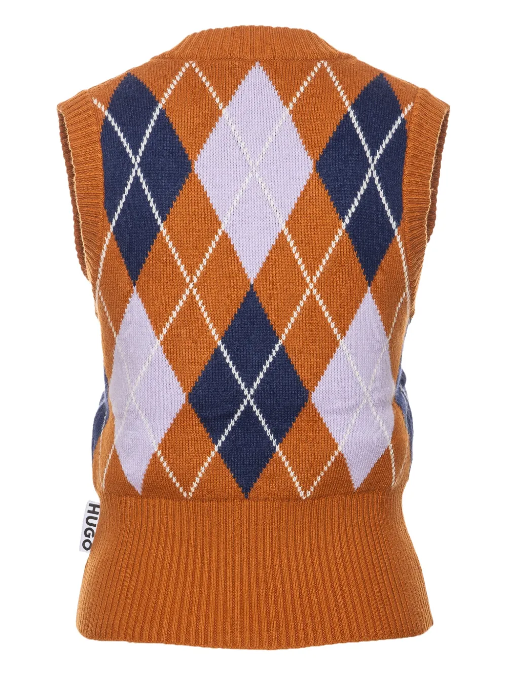 Hugo Boss Argyle-knit Vest In Orange