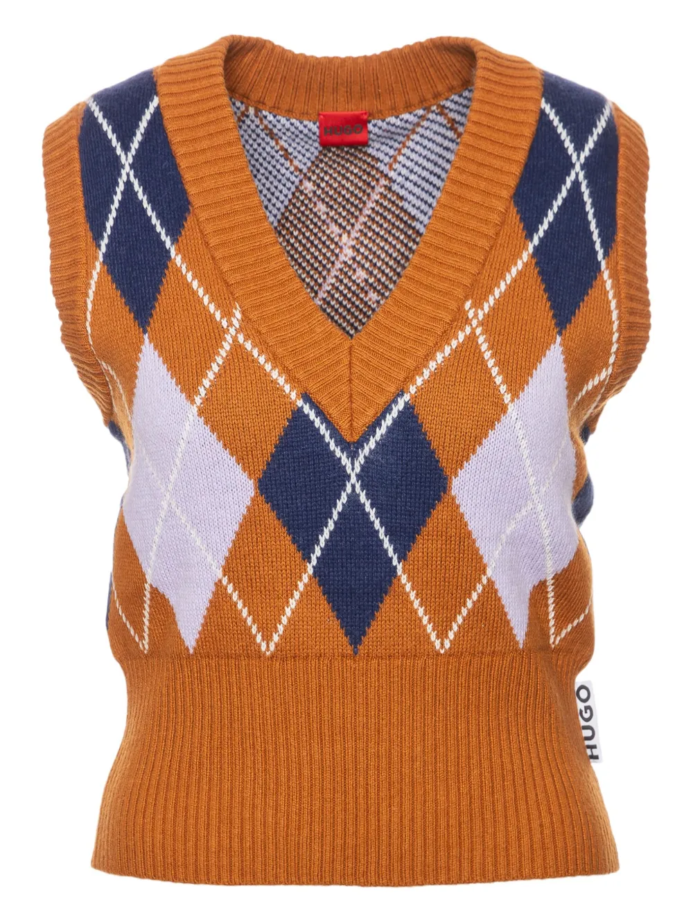 Hugo Boss Argyle-knit Vest In Orange