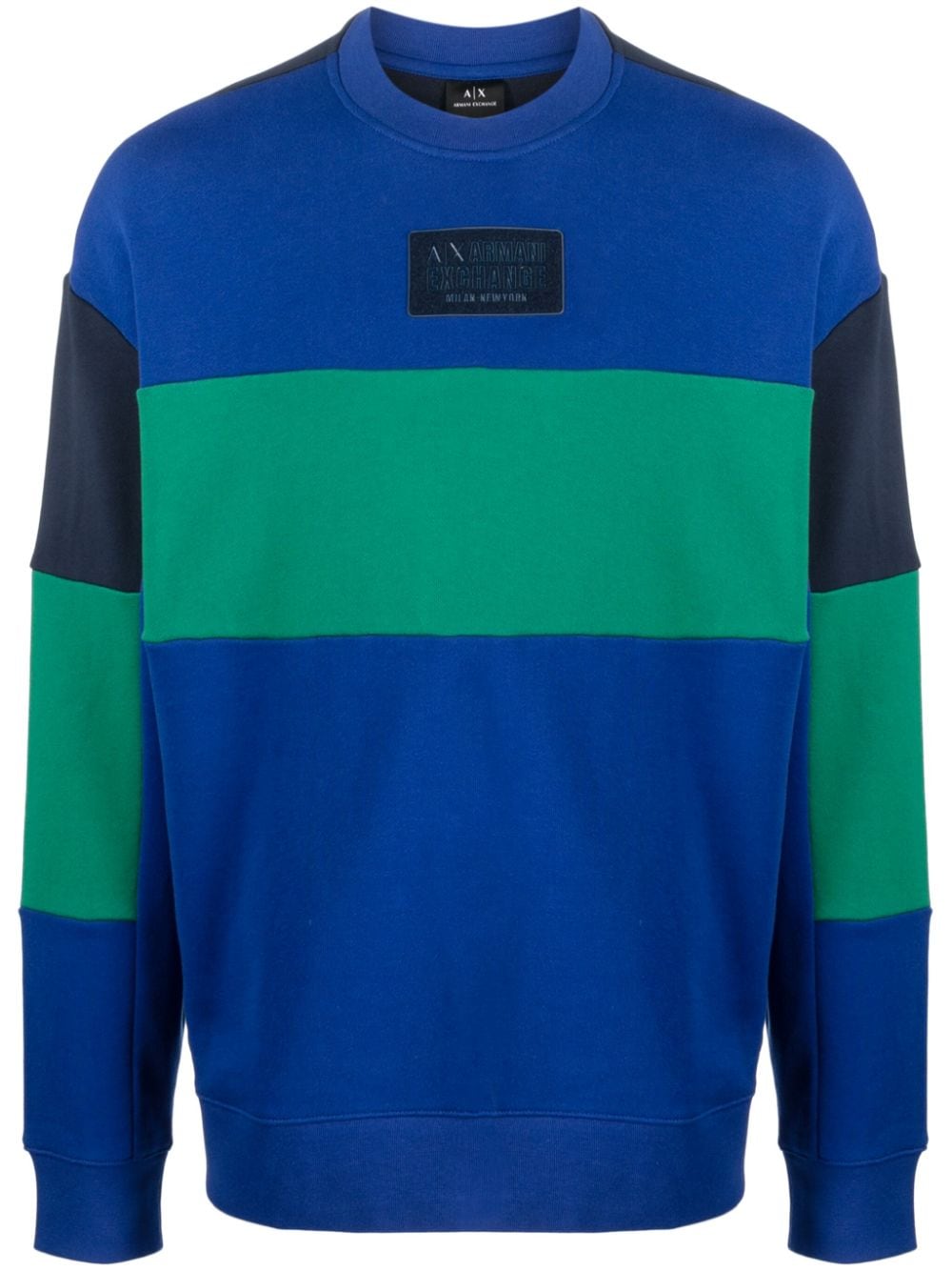 Armani Exchange Logo-patch Stripe Sweatshirt In Blue