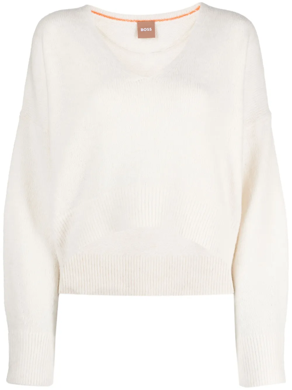 BOSS V-neck wool-blend jumper Wit