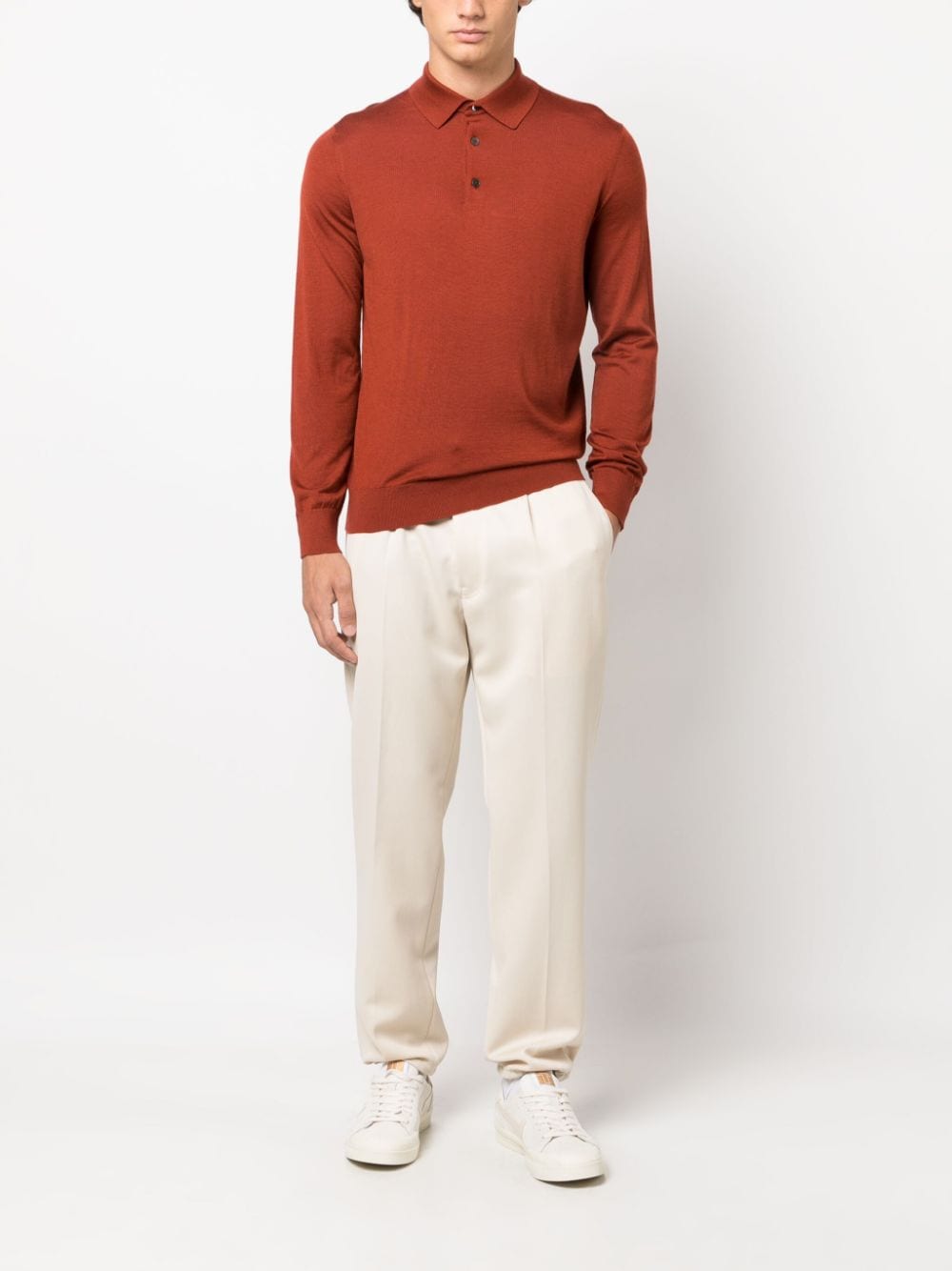 Shop Zegna Long-sleeved Knit Polo Shirt In Orange