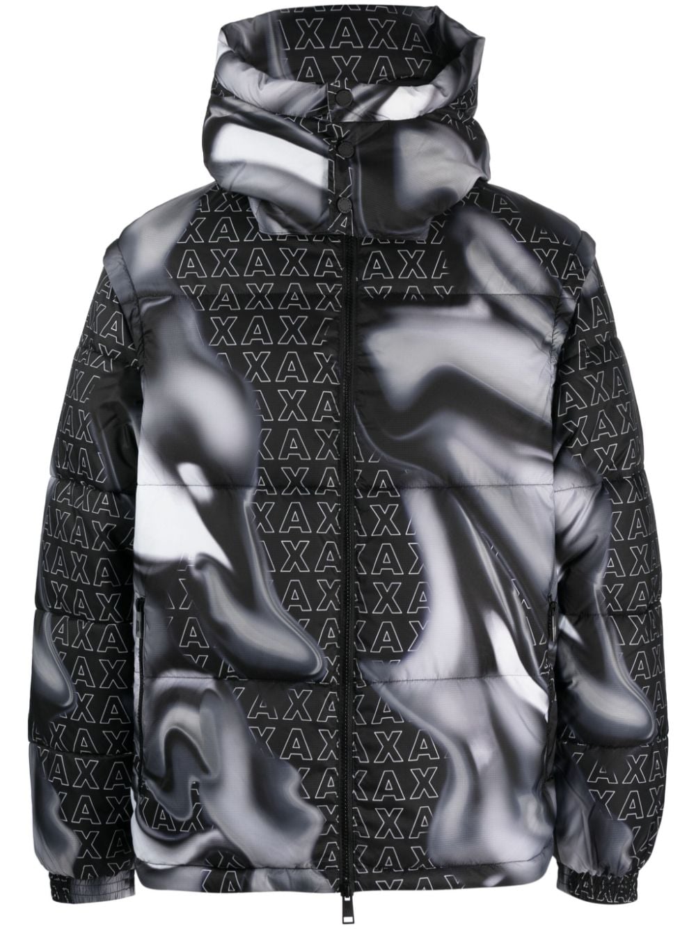 Armani Exchange Monogram-pattern Puffer Jacket In Black