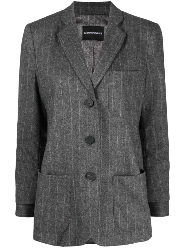 Emporio Armani Pinstripe-pattern Single-breasted Blazer in Grey