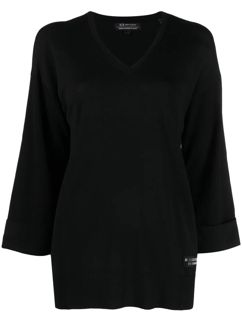 Armani Exchange V-neck Fine-knit Jumper In Black