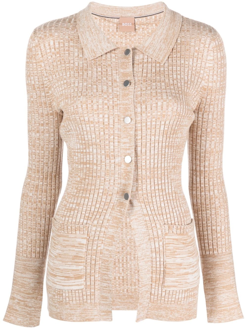 Hugo Boss Mélange-effect Button-up Cardigan In Neutrals