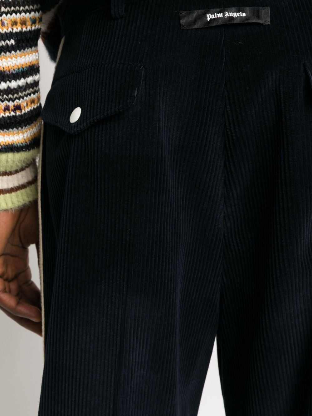 Shop Palm Angels Crochet-stripe Cotton Corduroy Trousers In Blau