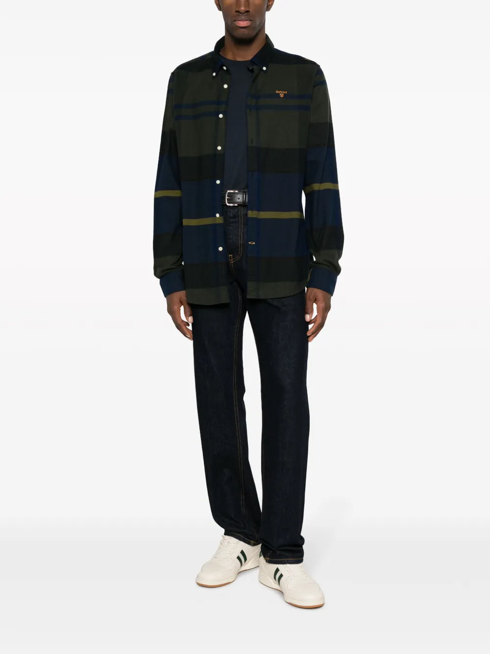 Barbour logo-embroidered striped cotton shirt - Groen