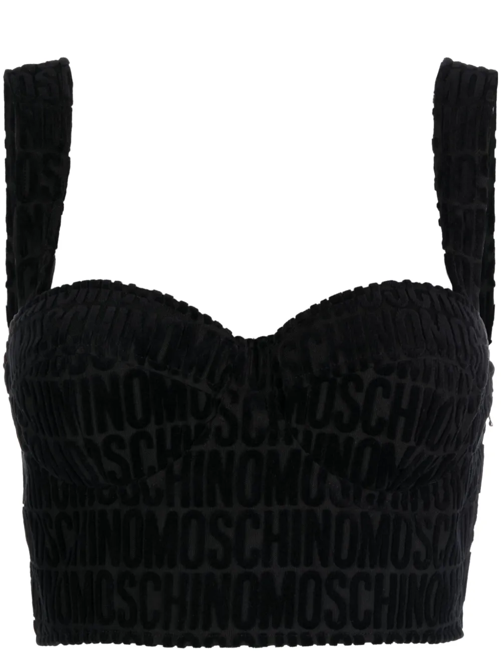 Moschino Logo-embossed Cropped Top In Black