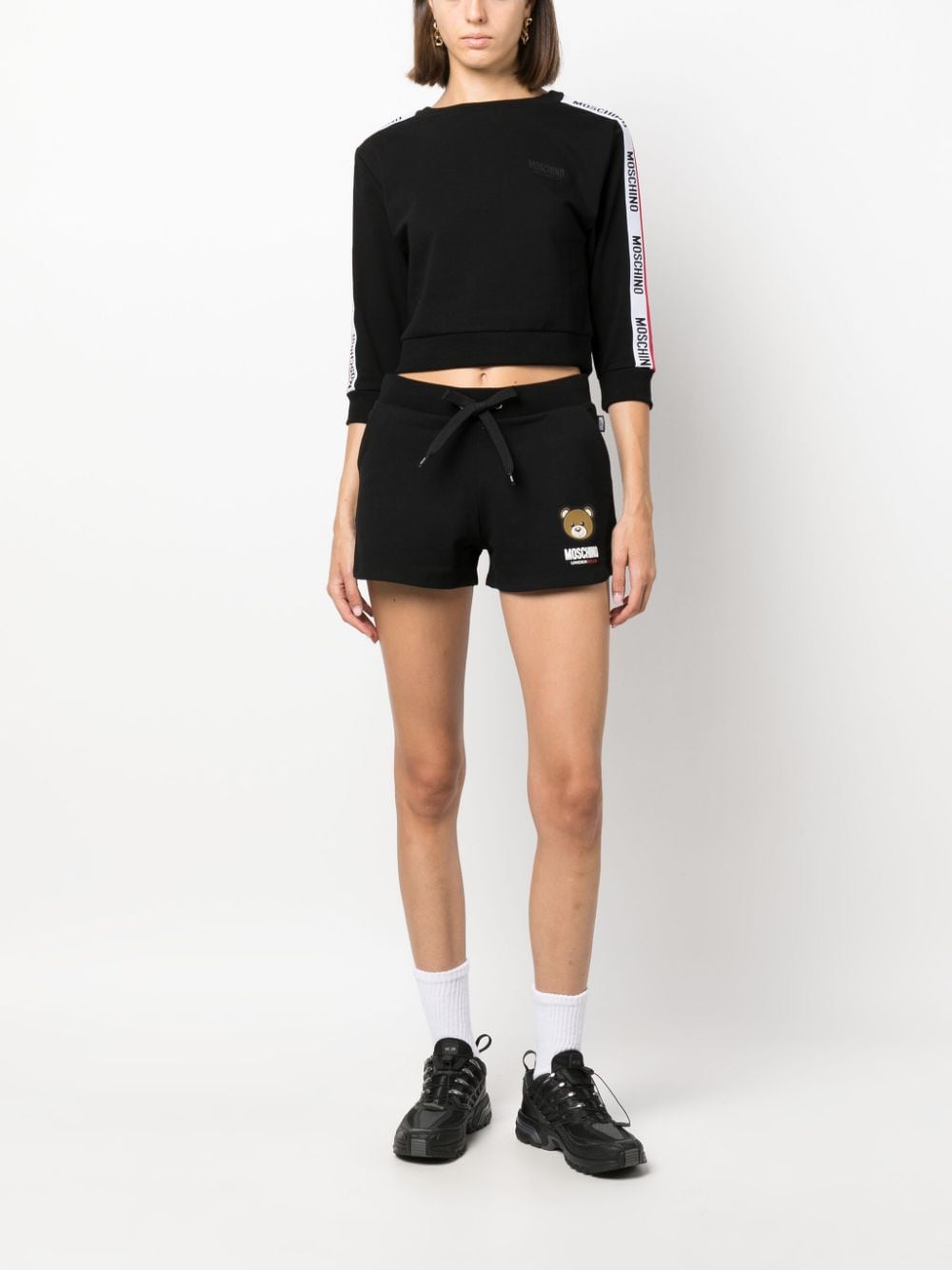 Moschino logo-patch drawstring cotton short - Zwart