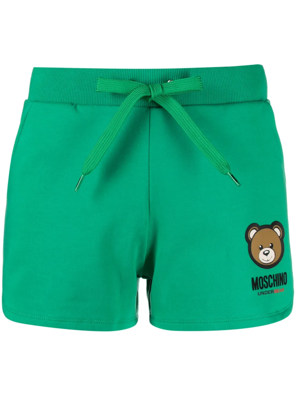 Moschino Logo-patch Drawstring Cotton Short In Grün