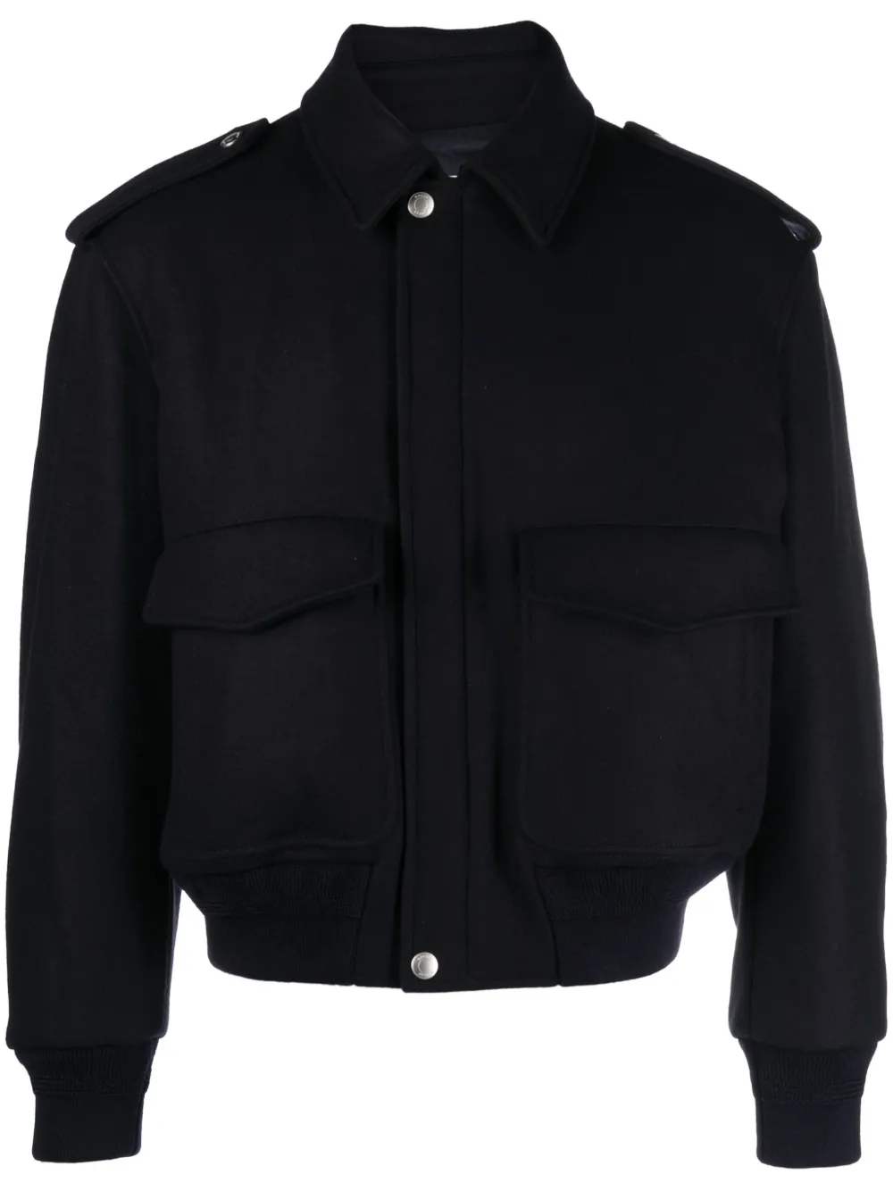 Bally Bomber Jacket In Navy Wool Mix In Blue