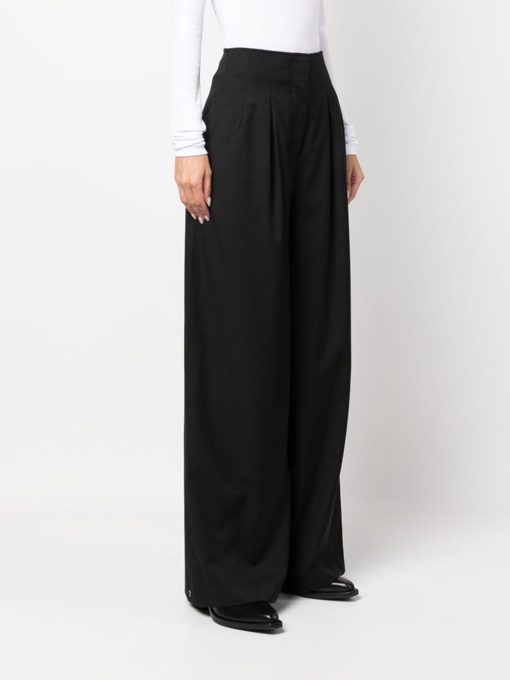 Shop Remain High-waisted Pleated Wide-leg Trousers In Black
