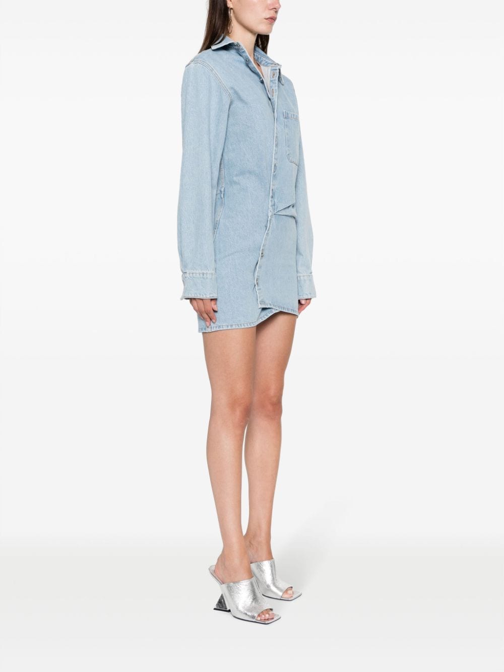 Off-White Arrow Check Twisted Denim Mini Shirtdress