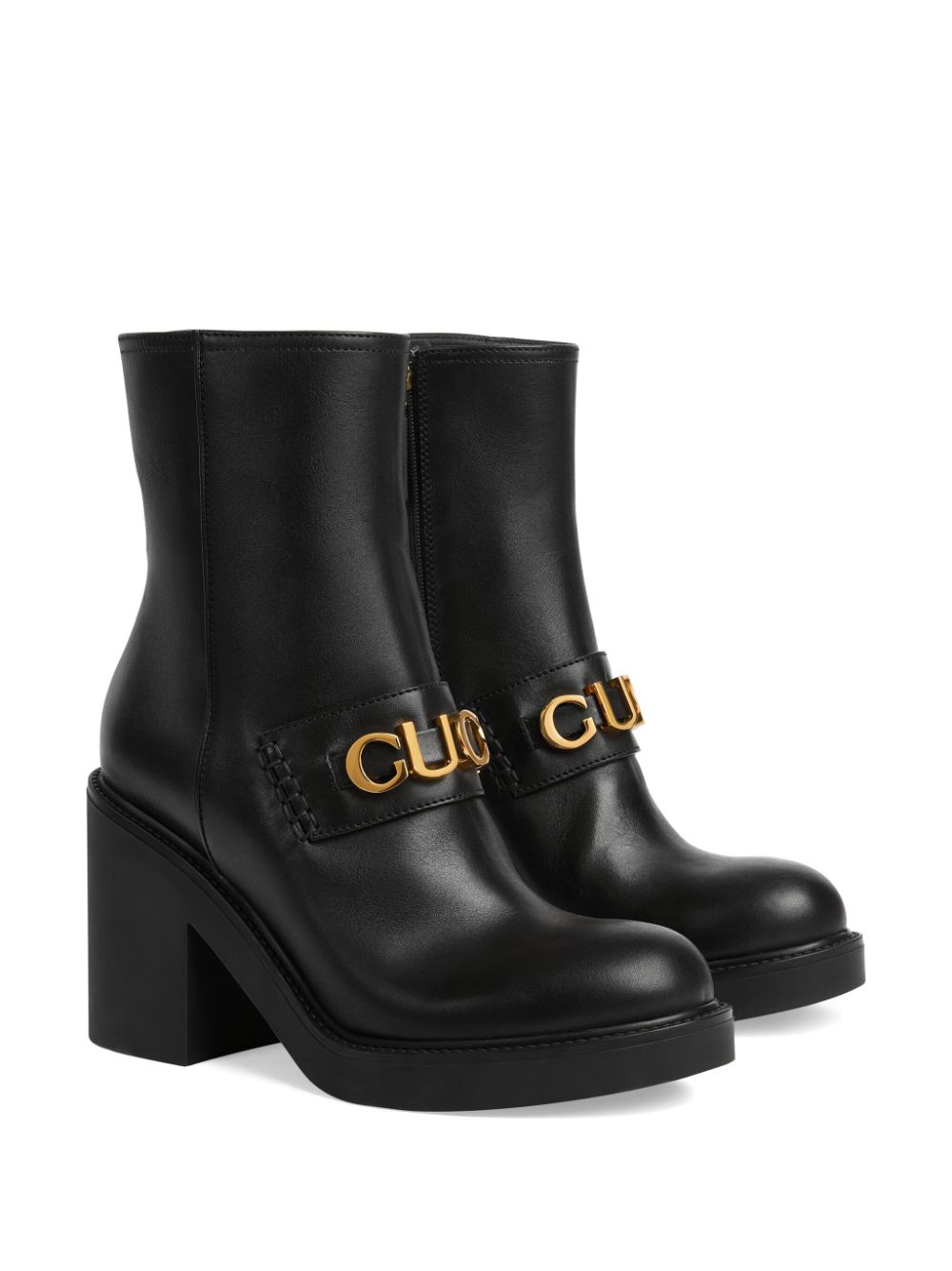 Gucci logo-plaque leather boots - Zwart