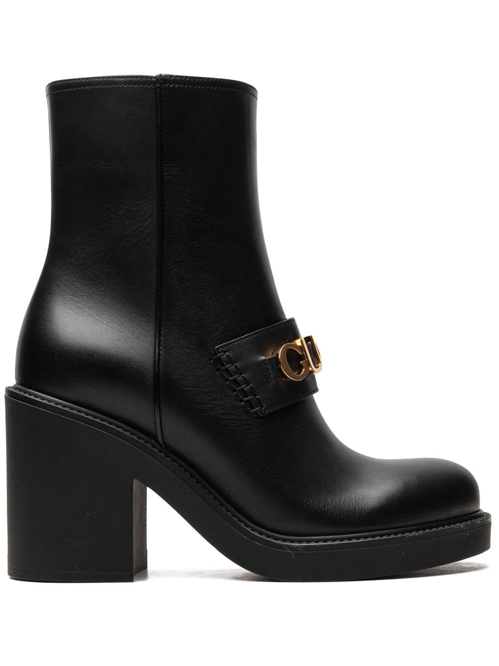 Shop Gucci Logo-plaque Leather Boots In Black