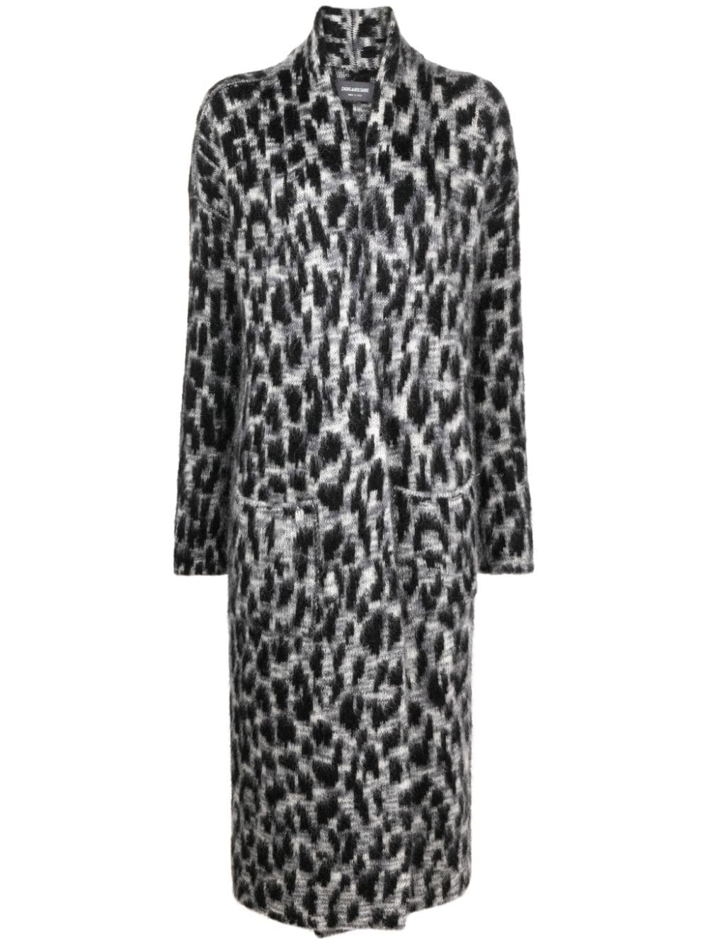 Shop Zadig & Voltaire Leopard-print Cardigan Coat In Grey