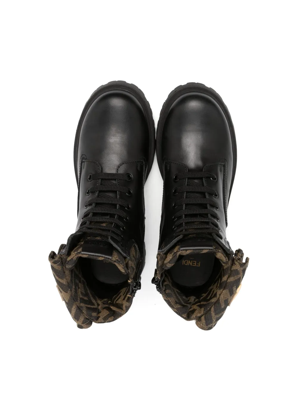  Fendi Kids Ff-print Leather Boots - Black 