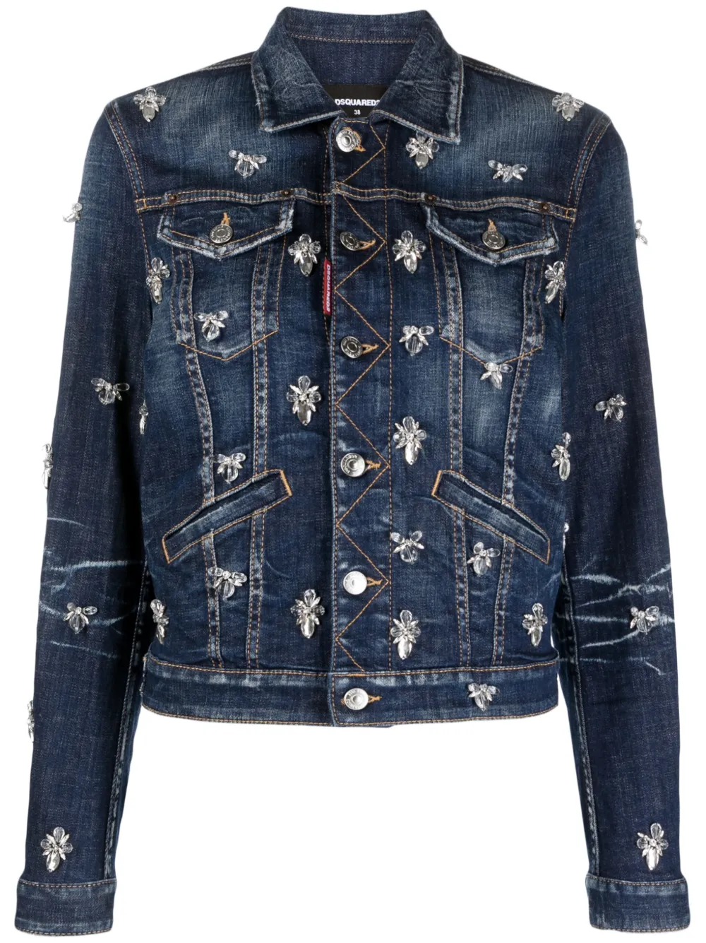 Dsquared2 Crystal-embellished Cropped Denim Jacket In Blue