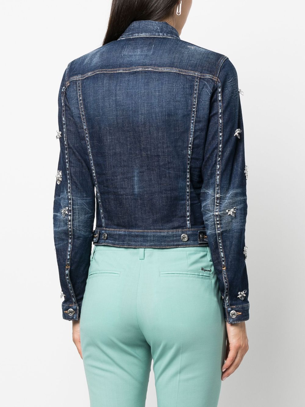 DSQUARED2 crystal-embellished cropped denim jacket Women