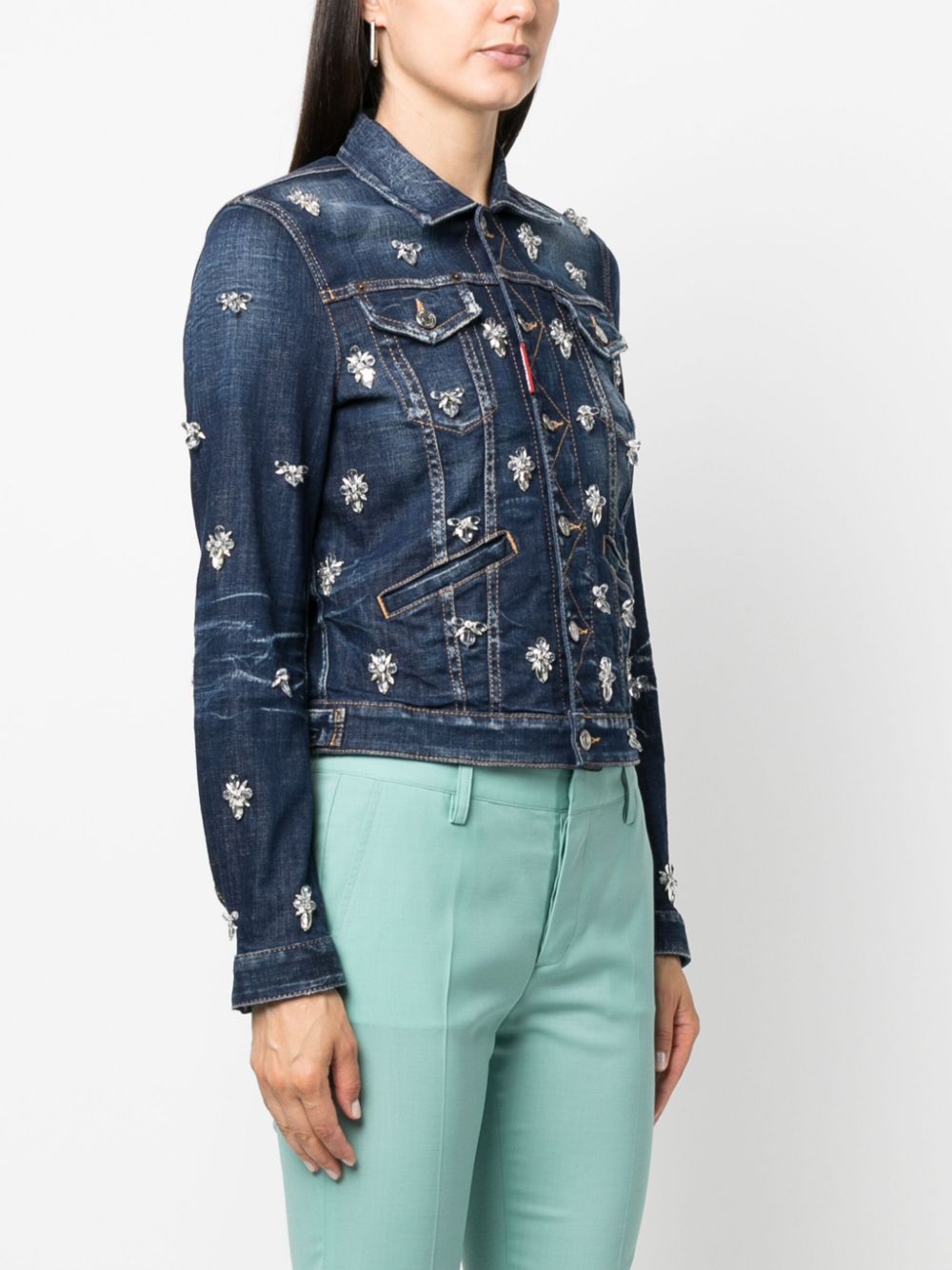 DSQUARED2 crystal-embellished cropped denim jacket Women